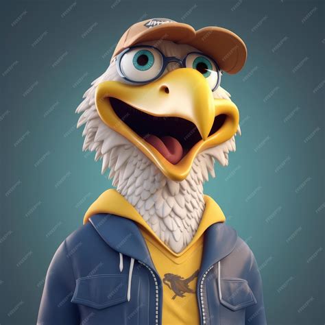 Premium Ai Image 3d Cartoon Eagle Portrait Wearing Clothes Standing