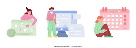 Set Colored Cartoon Characters Organizing Their Stock Vector Royalty