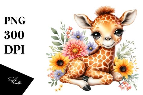 Colorful Baby Giraffe Watercolor Clipart