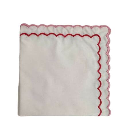 White Cotton Napkins With Pink And Red Trim Fabric Napkin Cotton