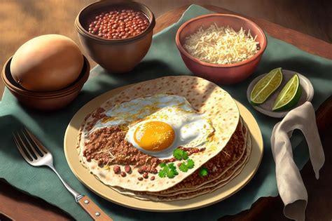Premium Ai Image Refried Beans Eggs And Tortilla Made For A Breakfast