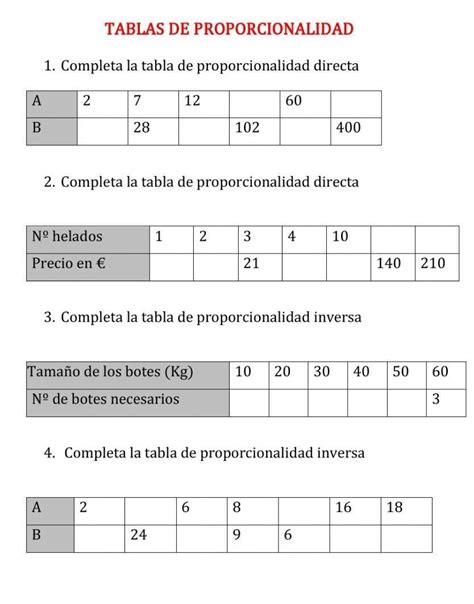 Tablas De Proporcionalidad Directa E Inversa Worksheet Mathematics