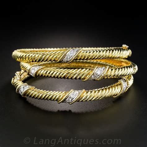 Set Of Three K Diamond Bangle Bracelets