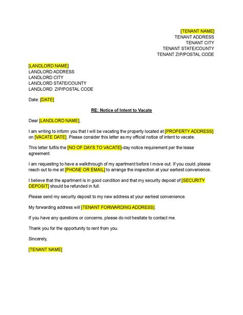 Notice Of Intent To Vacate Letter Template Notice To Vacate Sweden