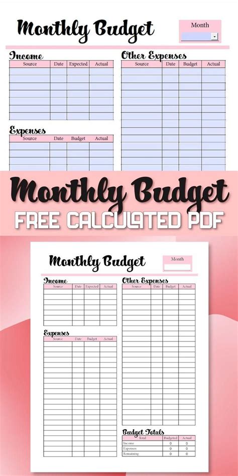 Free Monthly Budget Pdf Printable With Calculated Fields Artofit