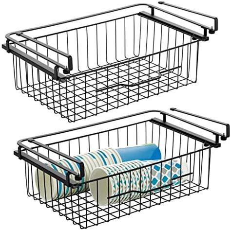 Mdesign Large Metal Wire Hanging Pullout Drawer Basket Sliding Under