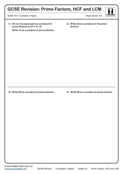 Prime Factors Hcf And Lcm Gcse Questions Gcse Revision Questions