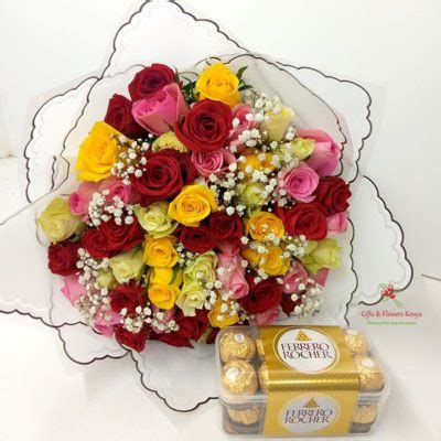 Mixed Roses Ferrero Combo Gifts And Flowers Kenya Same Day Flower