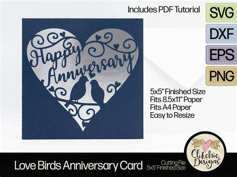 Happy Anniversary Card SVG Cutting File, 5 Square Anniversary Card Cut File, Dxf Card, EPS ...