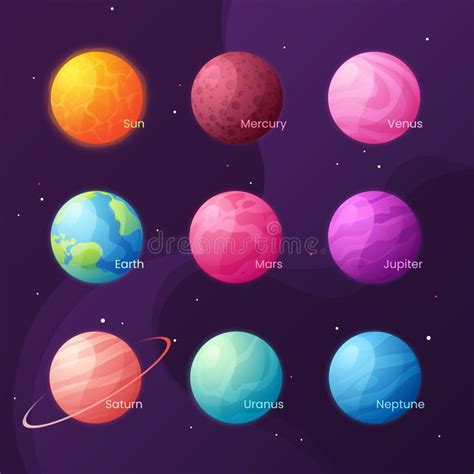 The Solar System Colorful Cartoon Set With Sun And Planets Vector