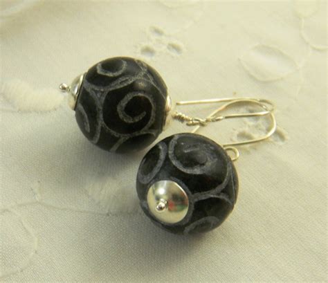 Black Carved Jade Earrings Unique Artisan Gemstone Earrings - Etsy