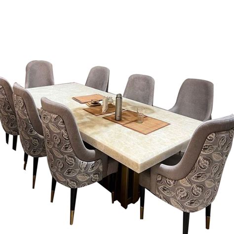 Rectangular Marble Top 8 Seater Grey Wooden Dining Table Set At Rs