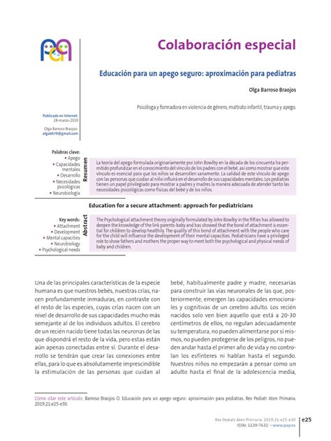 Educación Para Un Apego Seguro Aproximación Para Pediatras Pdf Las