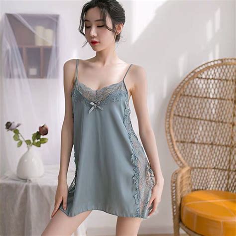 Sexy Nightwear Satin Ice Silk Lace Sexy Lingerie Sleepwear Nightwear Seksi Baju Tidur Sch