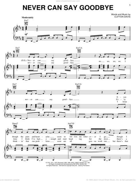 5 Never Can Say Goodbye Sheet Music For Voice Piano Or Guitar