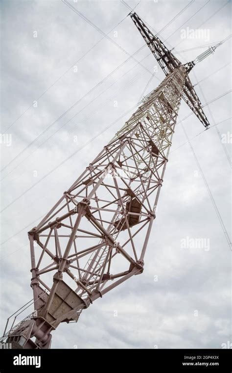 Glass Insulators On High Voltage Power Line Poles Stock Photo Alamy