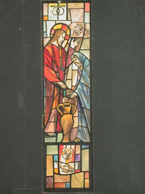 Design Drawing For Stained Glass Window Showing Wedding At Cana On Mid