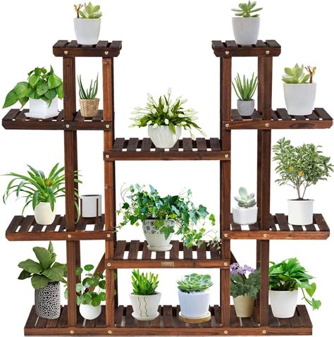 Costway Tag Re Pour Plantes En Bois Tablettes Porte Pot De Fleurs