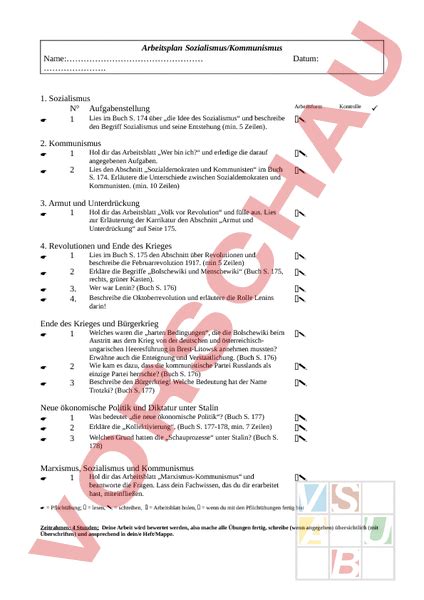Arbeitsblatt Kommunismus Arbeitspland Geschichte Neuzeit