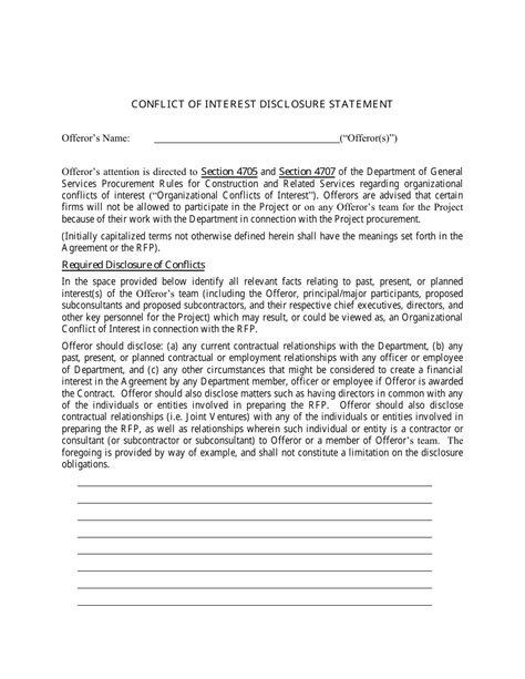 Washington D C Conflict Of Interest Disclosure Statement Fill Out