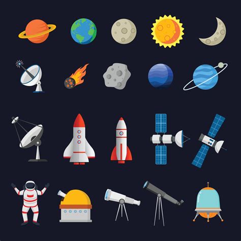 Set Of Space Objects Collection Vector Illustration Isolated On Dark