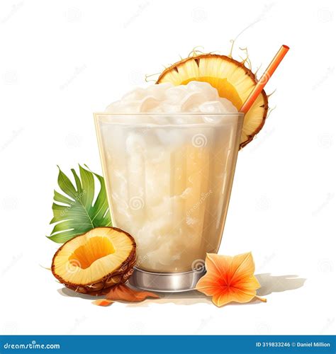 Beautiful Pia Colada Cocktail Watercolor Drink Clipart Illustration