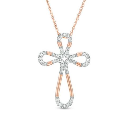 1 5 Ct T W Diamond Loop Cross Pendant In 10k Rose Gold Zales Cross Pendant Diamond Cross