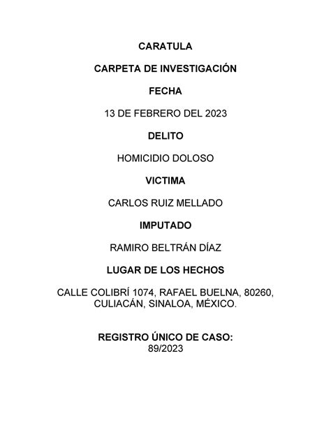 Caso Hipotetico 4 Carpeta Caratula Carpeta De InvestigaciÓn Fecha 13