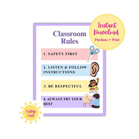 4 Positive Classroom Rules Downloadable and Printable Poster - Etsy