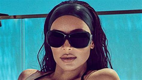 Kim Kardashian Nearly Busts Out Of A Teeny Leather Skims Bikini As Two