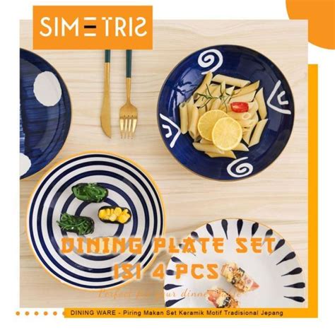 Jual Piring Makan Set Keramik Motif Tradisional Jepang Isi Pcs Di