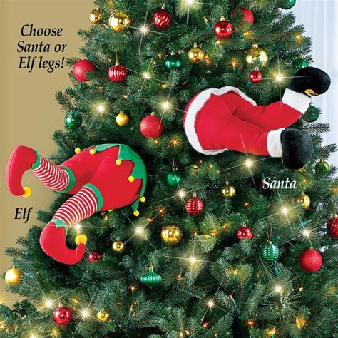 Collections Etc Funny Santa And Elf Stuck In Christmas Tree Legs