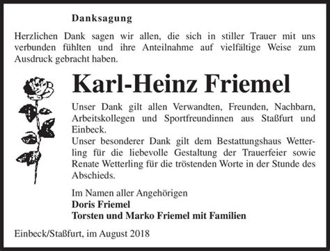 Traueranzeigen Von Karl Heinz Friemel Abschied Nehmen De