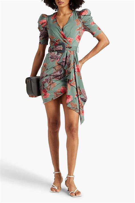 PATBO Belted Wrap Effect Pleated Floral Print Crepe Mini Dress THE OUTNET