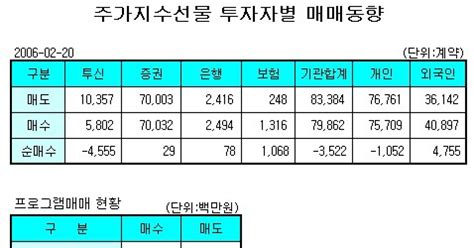 표 주가지수선물 투자자별 매매동향 20일