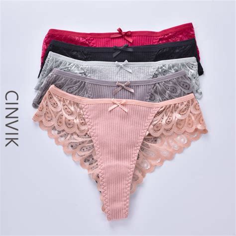 Cinvik Panties Women Thong Sexy Lace T Back Hollow Out G String