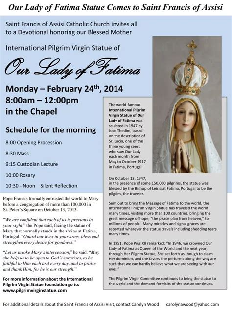 Ppt Our Lady Of Fatima Statue Comes To Saint Francis Of Assisi Powerpoint Presentation Id