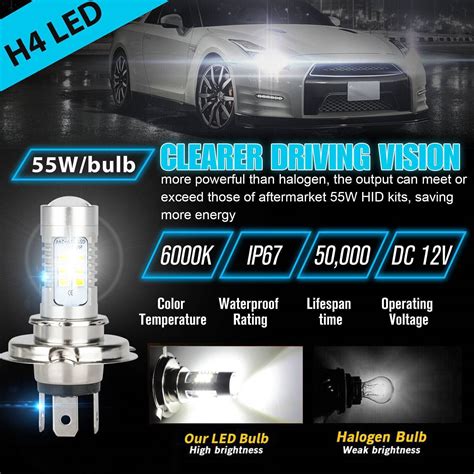 X H Hb Super White Led Headlight Bulb Conversion Kit High Low