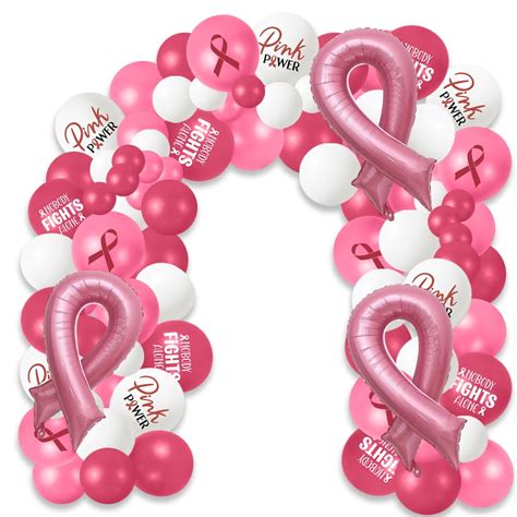 Breast Cancer Awareness Balloon Arch Kit Pink White Ribbon Foil