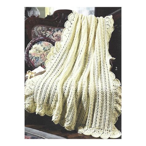 Vintage Crochet Pattern Victorian Lace Afghan Wrap Scalloped Edge Throw