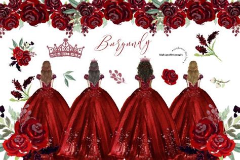 Burgundy And Gold Princess Dress Clipart Graphic By Sunflowerlove · Creative Fabrica