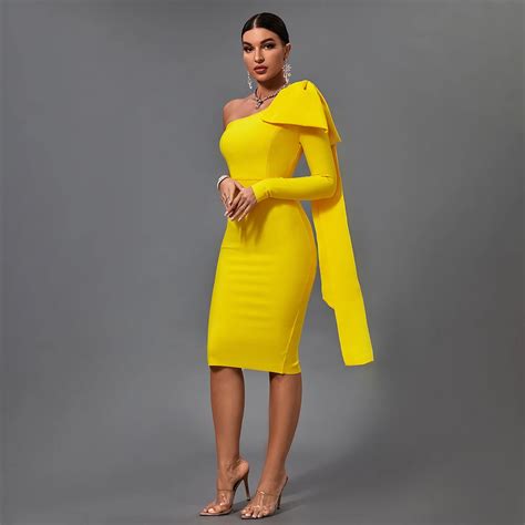 2021 New Spring Solid Bowknot Bandages Dresses For Women Evening One Shoulder Sexy Club Party