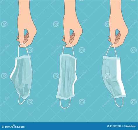 Hand Drawn Vector Illustration Of A Human Hands Holding A Used Surgical Face Masks Stock Vector