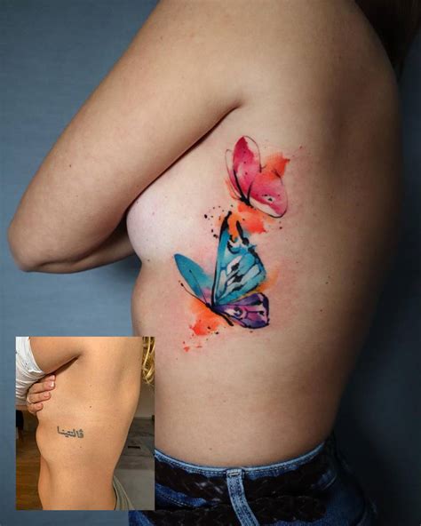 Watercolor Style Butterfly Couple Cover Up Tattoo