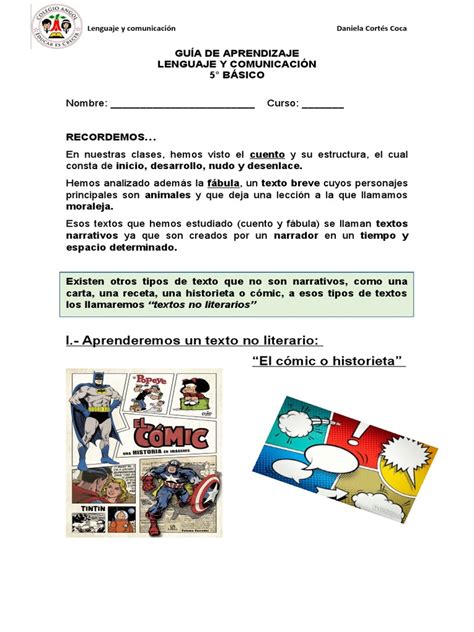 Lenguaje El CÓmic 5° Básico Pdf Cómics Cuentos