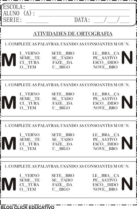 Click Educativo Atividade De Ortografia M Antes De P B Para Imprimir