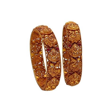 Buy Kt Gold Antique Nakshi Bangles With Lakshmi Devi And Peacock