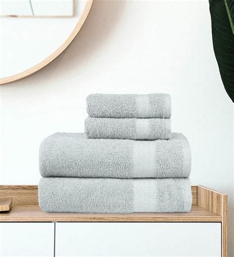 Buy Grey Solid Gsm Cotton Towel Sets Set Of By Trident At