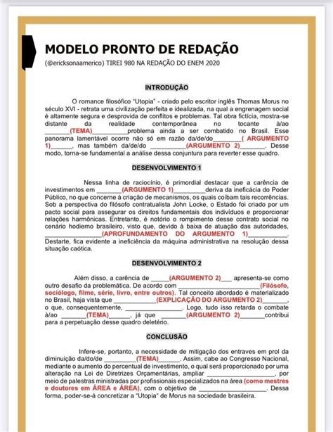 Modelo Pronto Redação Nota 1000 Redação