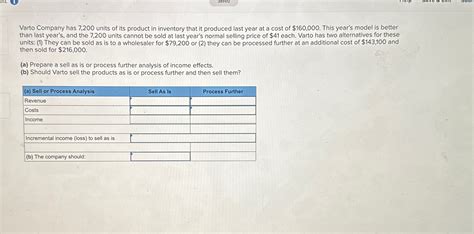 Solved Varto Company Has Units Of Its Product In Chegg